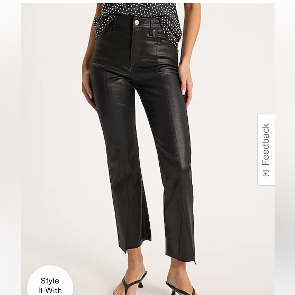 High Waisted Black Coated Split Asymmetrical Seam Cropped Flare Jeans